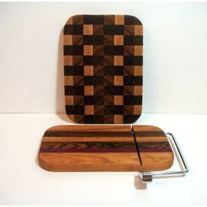 Wood Multi-Tone End Grain & Slice Cutting Board Set - Natural Brown
